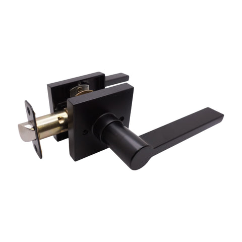 Black Finish Square Plate Passage Handle Lever - Style 80881NBL