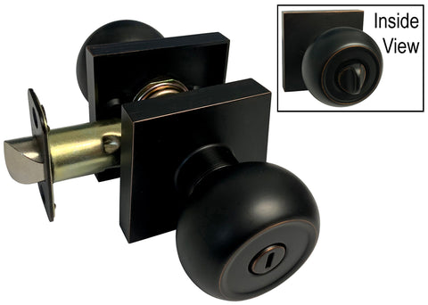 Dark Oil Rubbed Bronze Privacy Handle Round Knob Square Plate - Style 5765-6085-DBR