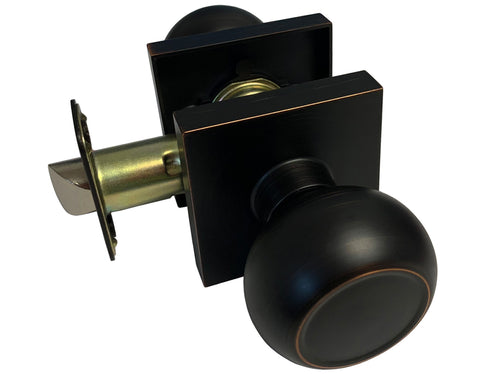 Dark Oil Rubbed Bronze Passage Handle Round Knob Square Plate - Style 5765-6085-DBR