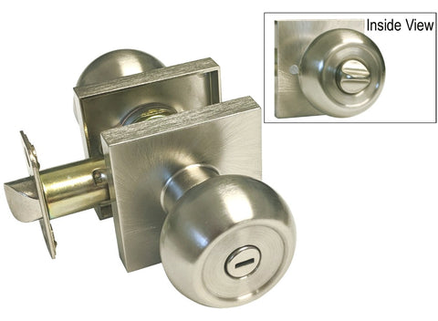 Satin Nickel Privacy Handle Round Knob Square Plate - Style 5765-6085-DC
