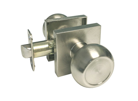 Satin Nickel Passage Handle Round Knob Square Plate - Style 5765-6085-DC