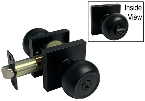 Black Finish Entry Handle Round Knob Square Plate - Style 5765-6085-NBL