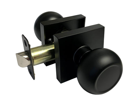 Black Finish Passage Handle Round Knob Square Plate - Style 5765-6085-NBL