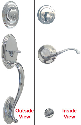 Polished Chrome Front Door Entry Handle Set - Style 835CR