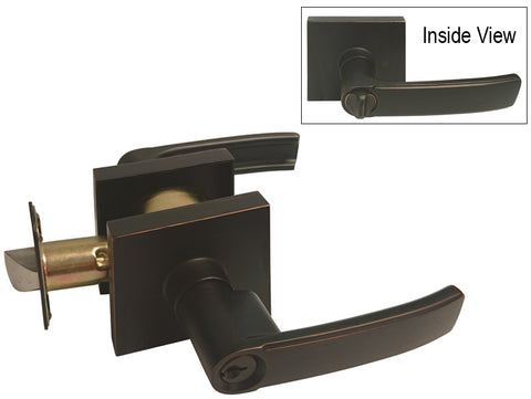 Dark Oil Rubbed Bronze Square Plate Entry Handle Lever - Style 8048DBR