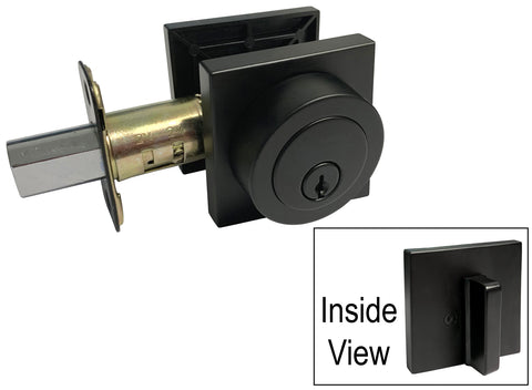 Black Finish Square Straight Corner Plate Single Cylinder Deadbolt