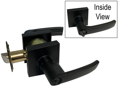 Black Finish Square Plate Entry Handle Lever - Style 8048NBL