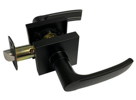 Black Finish Square Plate Passage Handle Lever - Style 8048NBL