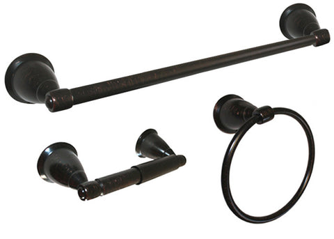 Dark Oil Rubbed Bronze 3 Piece Bathroom Accessories Set with 24" Towel Bar - Series BA11-VBR