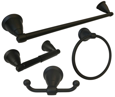 Black Finish 4 Piece Bathroom Accessories Set with 18" Towel Bar - Series BA11-BL