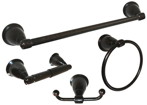 Dark Oil Rubbed Bronze 4 Piece Bathroom Accessories Set with 18" Towel Bar - Series BA11-VBR