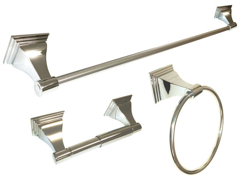 Polished Chrome 3 Piece Bathroom Accessories Set with 24" Towel Bar - Series BA12-CR