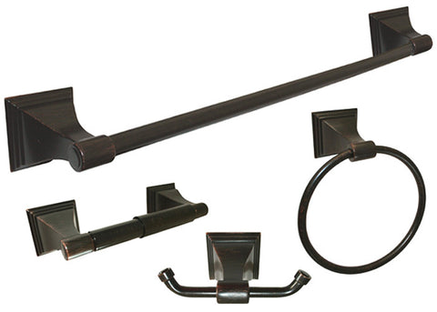 Dark Oil Rubbed Bronze 4 Piece Bathroom Accessories Set with 18" Towel Bar - Series BA12-VBR
