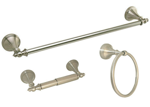 Satin Nickel 3 Piece Bathroom Accessories Set with 24" Towel Bar - Series BA61-BN