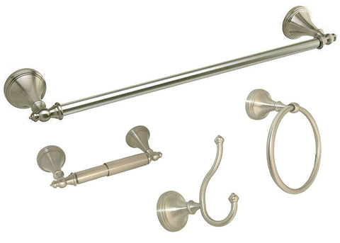 Satin Nickel 4 Piece Bathroom Accessories Set with 24" Towel Bar - Series BA61-BN