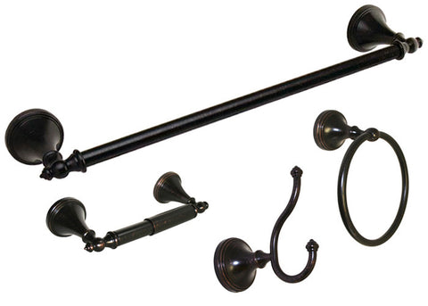 Dark Oil Rubbed Bronze 4 Piece Bathroom Accessories Set with 24" Towel Bar - Series BA61-VBR