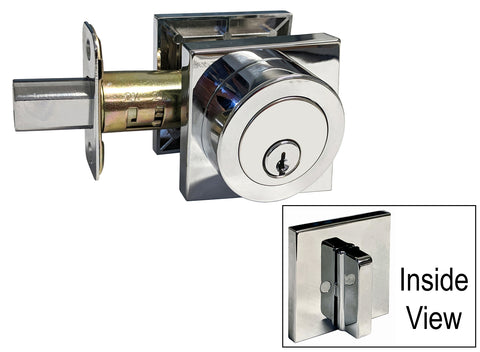 Polished Chrome Square Straight Corner Plate Single Cylinder Deadbolt - Style D317YCR