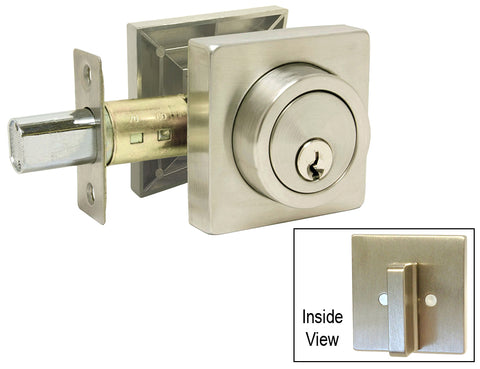 Satin Nickel Square Plate Single Cylinder Deadbolt D317Y