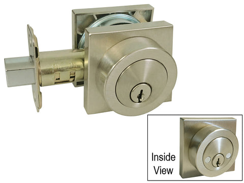 Satin Nickel Square Plate Double Cylinder Deadbolt Keyed on Both Side D318Y