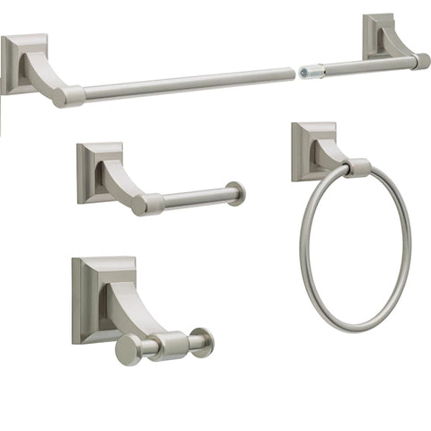 Delta Bellamy 4 Pieces Bath Hardware Brushed Nickel with 18" or 24" Towel Bar