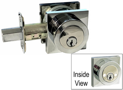 Polished Chrome Finish Square Straight Corner Plate Double Cylinder Deadbolt