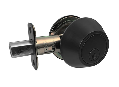 Black door handle with keyhole on a white background