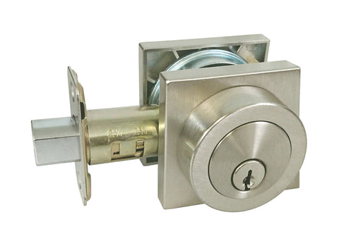 Metal door lock mechanism on a white background