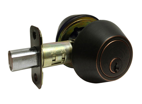 Bronze door handle with lock mechanism on a white background