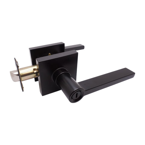 Black Finish Square Plate Privacy Handle Lever - Style 80881NBL