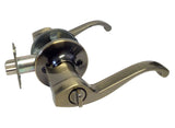 A lever-style door handle lockset in a brushed bronze finish, shown on a plain white background.