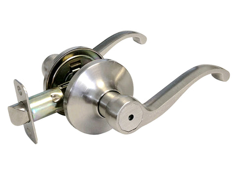 A stainless steel double lever door lockset with a deadbolt, shown on a plain white background.