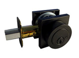 Black door lock mechanism on a white background