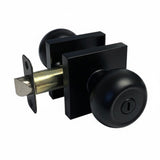 Black door handle with lock mechanism on a white background
