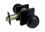 Black door handle with keyhole on a white background