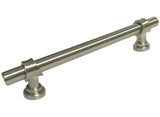 Metallic cabinet handle on a white background