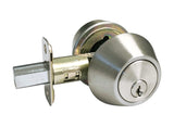 Stainless steel door handle and lock on a white background