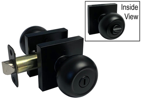 Black Finish Privacy Handle Round Knob Square Plate - Style 5765-6085-NBL