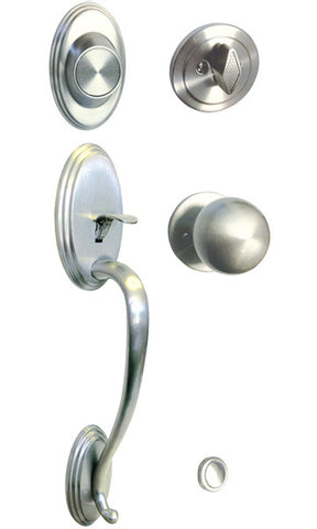 Satin Nickel Front Door Dummy Handle Set Round Knobs - Style 5765-DC