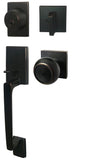 Dark Oil Rubbed Bronze Front Door Round Knobs Square Plate Entry Handle Set - Style 5765-6085-DBR