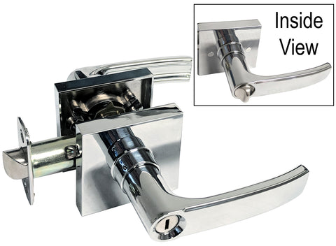 Polished Chrome Square Straight Corner Plate Privacy Handle Lever - Style 8048CR