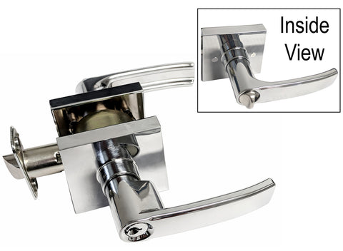 Polished Chrome Square Straight Corner Plate Entry Handle Lever - Style 8048CR