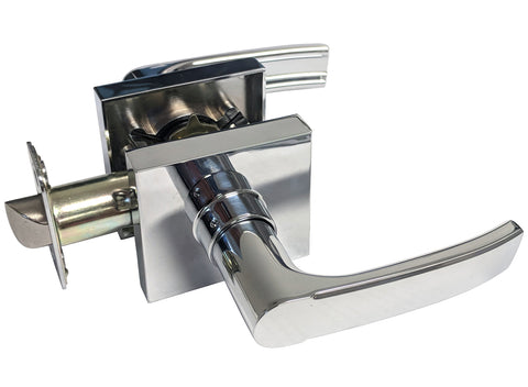 Polished Chrome Square Straight Corner Plate Passage Handle Lever - Style 8048CR
