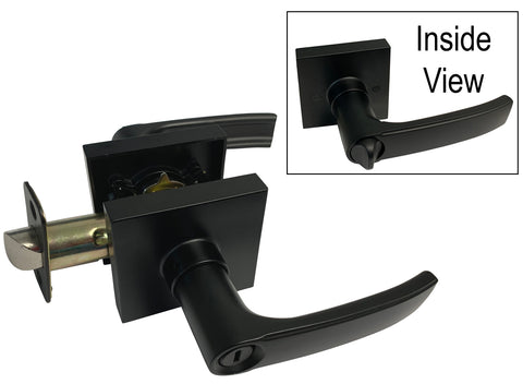 Black Finish Square Plate Privacy Handle Lever - Style 8048NBL