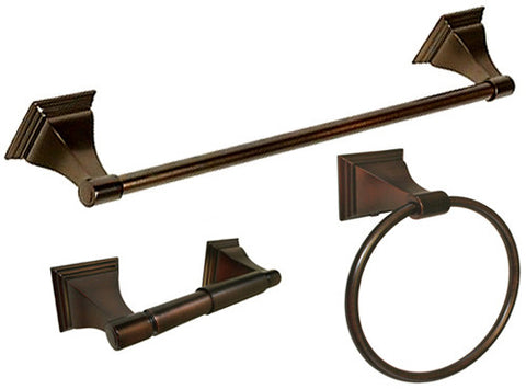 Oil Rubbed Bronze 3 Piece Bathroom Accessories Set with 18" Towel Bar - Series BA12-ORB