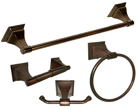 Oil Rubbed Bronze 4 Piece Bathroom Accessories Set with 18" Towel Bar - Series BA12-ORB