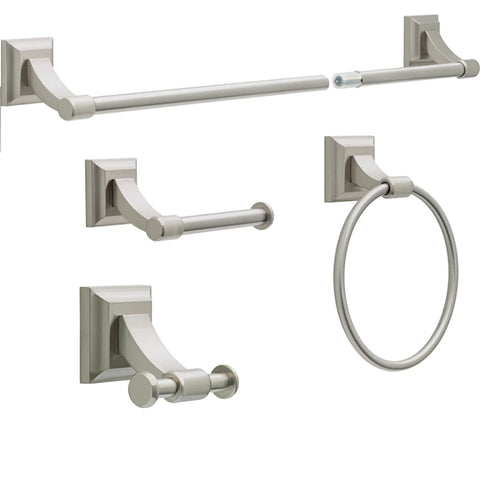 Delta Bellamy 4 Pieces Bath Hardware Brushed Nickel with 18" or  24" Towel Bar